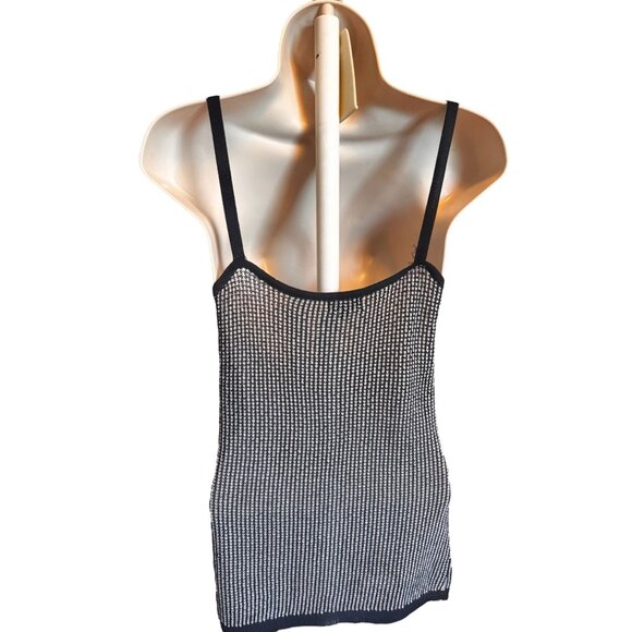 J. Peterman XS Navy Blue White Knit Twinset Cardigan & Tank Top 100% Rayon - Picture 10 of 16